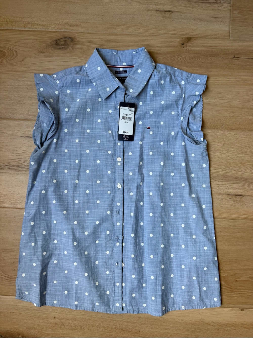Tommy Hilfiger Light Blue White Polka Dot Sleeveless Blouse
